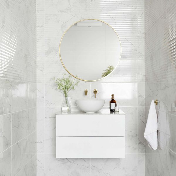 Sample Riva White Gloss Marble Effect Decor Wall Tile 600x300