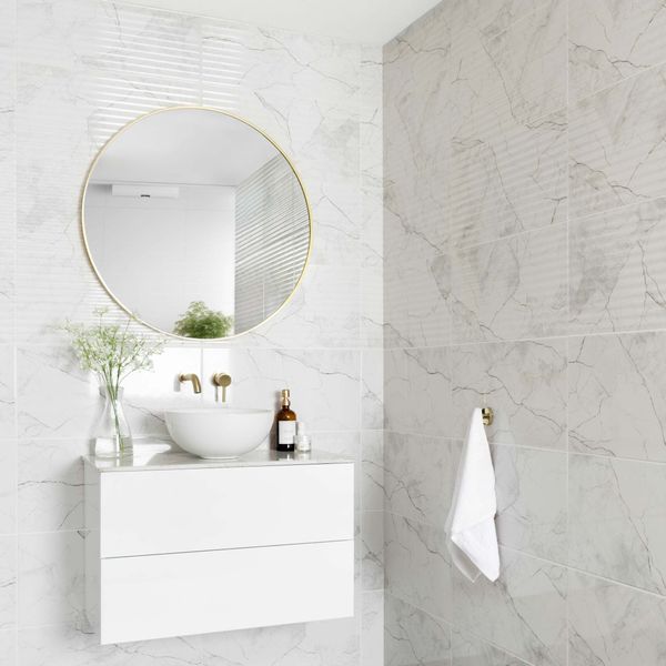Sample Riva White Gloss Marble Effect Decor Wall Tile 600x300