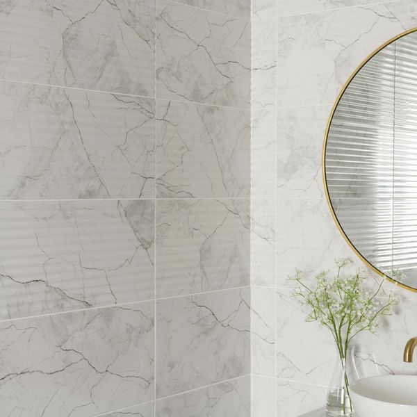 Sample Riva White Gloss Marble Effect Decor Wall Tile 600x300