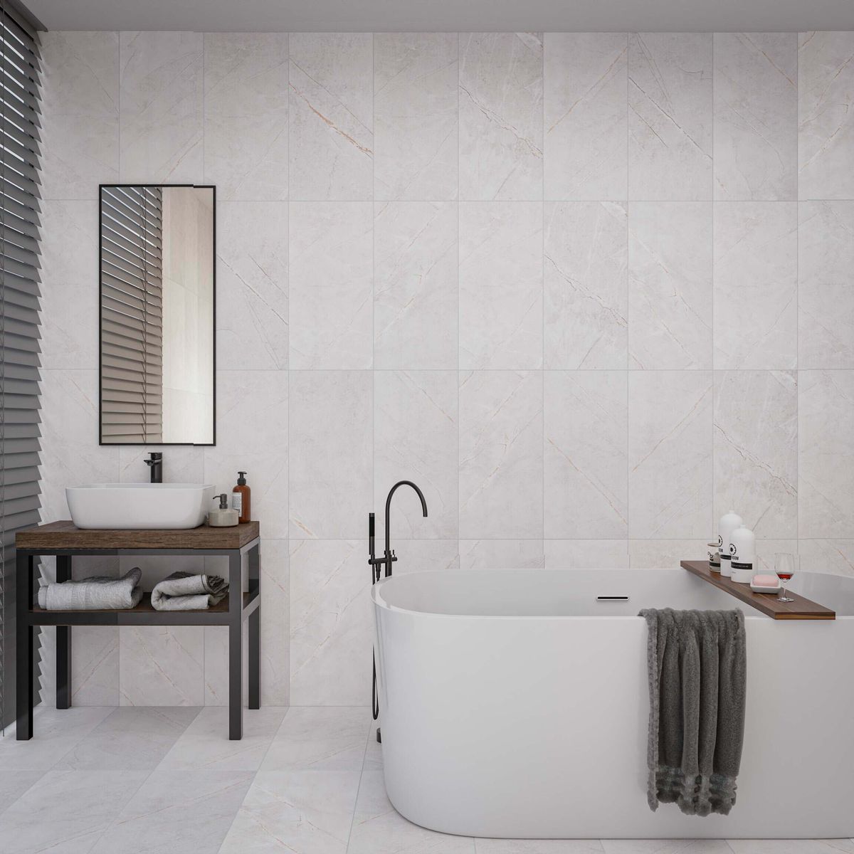 Agora Light Grey Matt Marble Effect Wall Tile 600x300