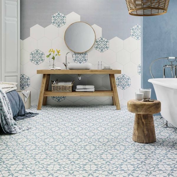 Sample - Carnaby Hexagon Decor Sky Tile