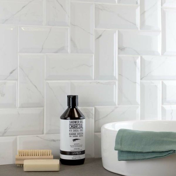 Sample Apennine Bevelled Gloss Marble Effect Tile 15x7.5