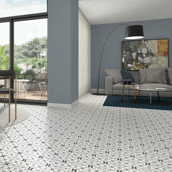 Sample - Bello Brighton Matt Grey Patterned Floor Tiles 45x45