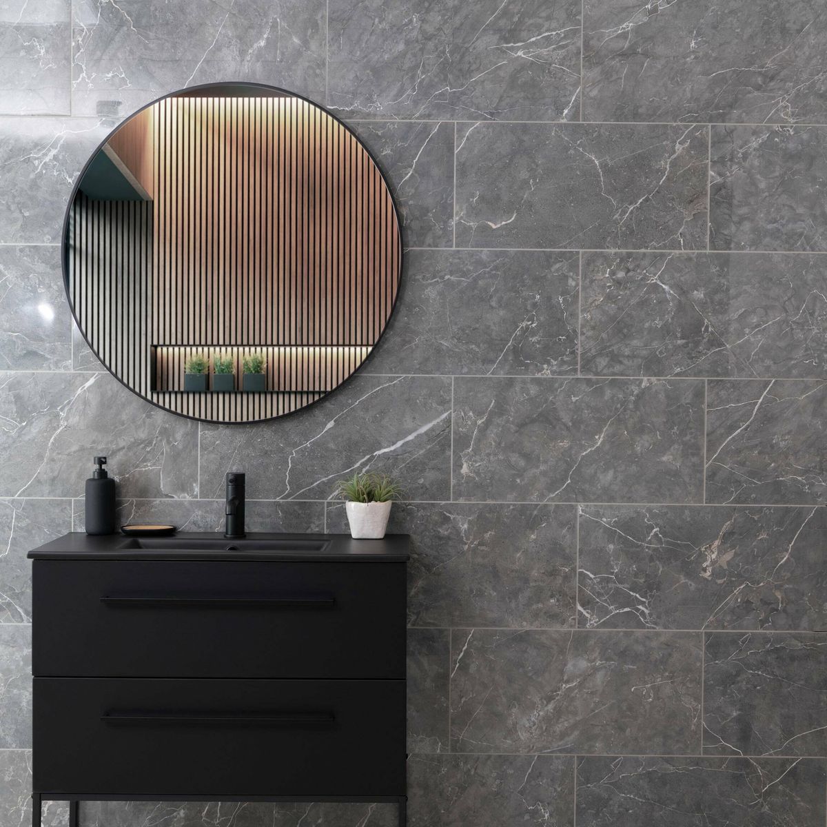 Sample - Belvedere Marengo Marble Effect Tiles 300x600