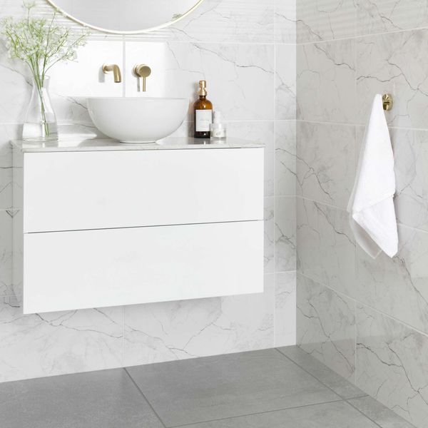 Sample Riva White Gloss Marble Effect Wall Tile 600x300