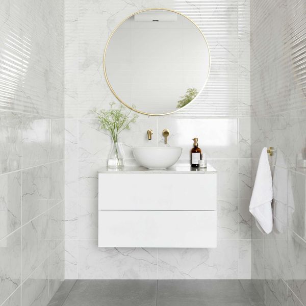Sample Riva White Gloss Marble Effect Wall Tile 600x300