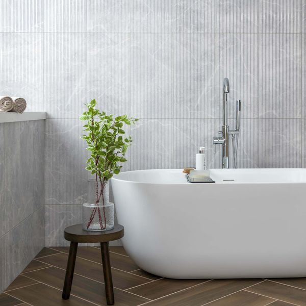 Sample Agora Light Grey Gloss Marble Effect Decor Wall Tile 600x300