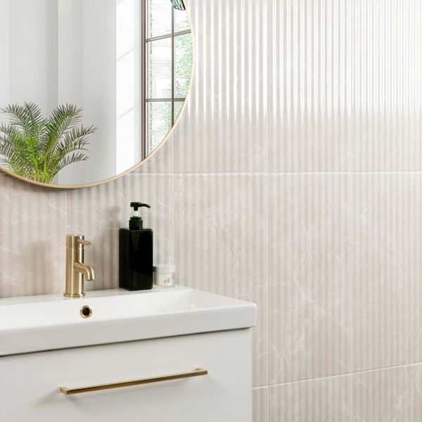 Sample Imperial Warm White Gloss marble Effect Decor Wall Tile 600x300