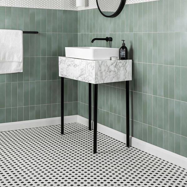 Sample Pixel Chequer Hexagon White Black Matt 23x23