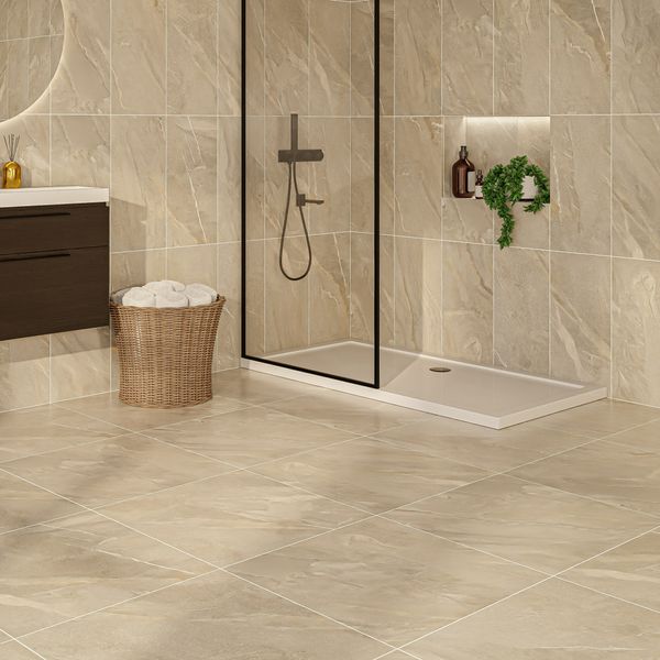 Granby Beige Matt Stone Effect Wall And Floor Tiles 597x597