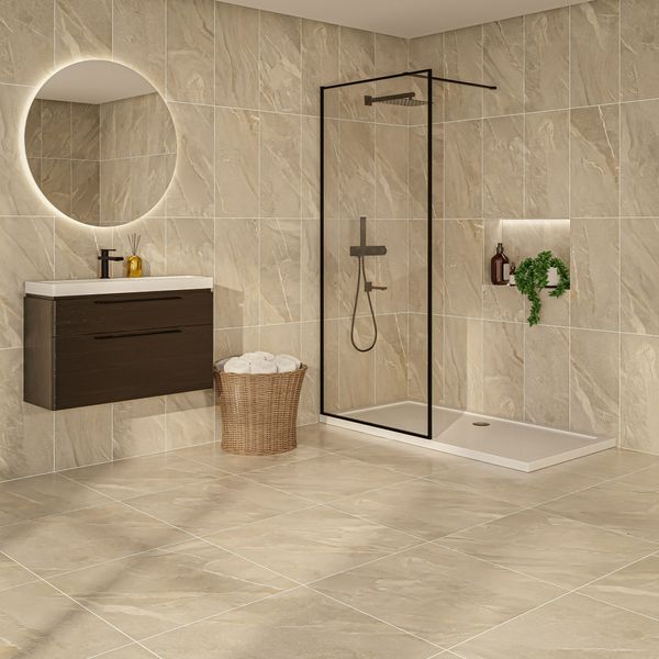 Sample - Granby Beige Matt Stone Effect Wall And Floor Tiles 597x597