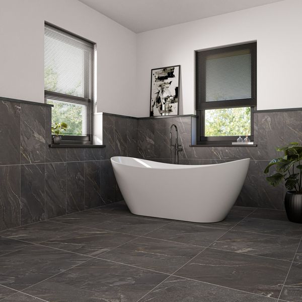 Sample Granby Dark Grey Matt Stone Effect Wall And Floor Rectified Tiles