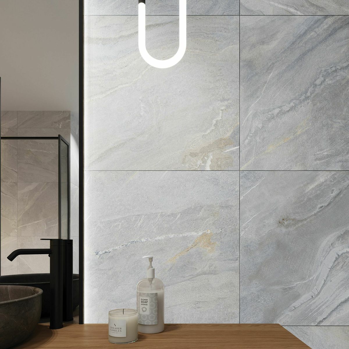 Sample - Granby Light Grey Matt Stone Effect Wall And Floor Tiles 597x597