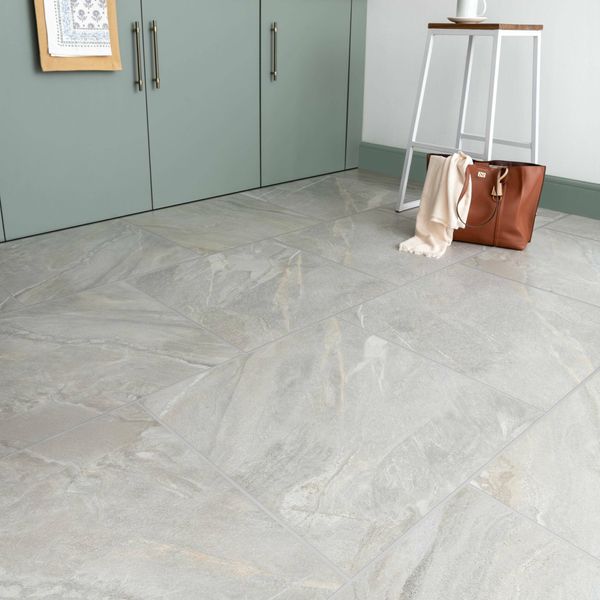 Sample - Granby Light Grey Matt Stone Effect Wall And Floor Tiles 597x597