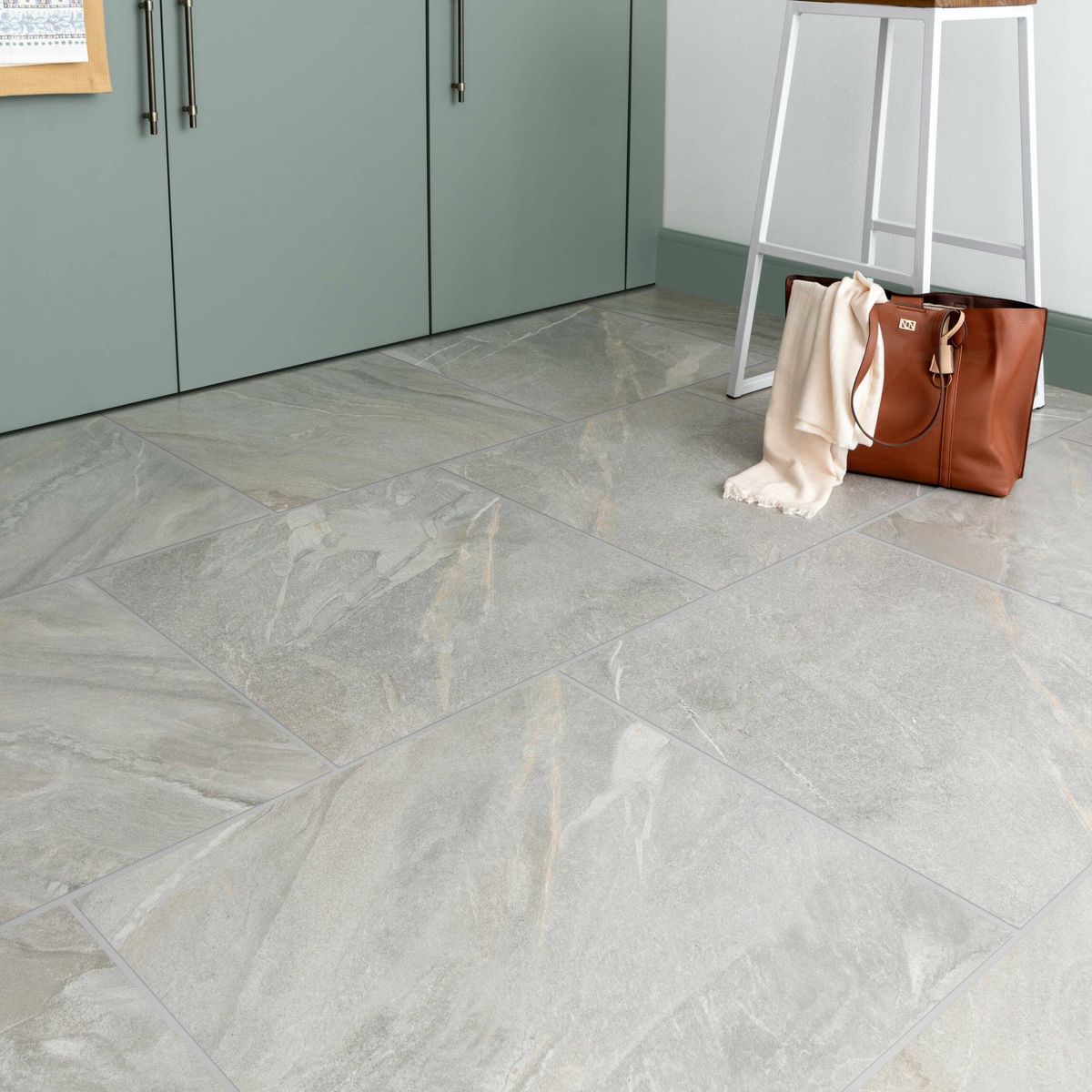 Sample - Granby Light Grey Matt Stone Effect Wall And Floor Tiles 597x597