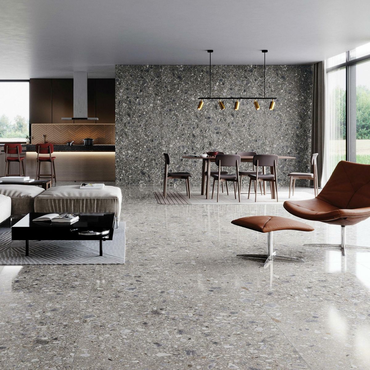 Ceppo Nuovo Grey Terrazzo Effect Wall and Floor Tiles 1197x597