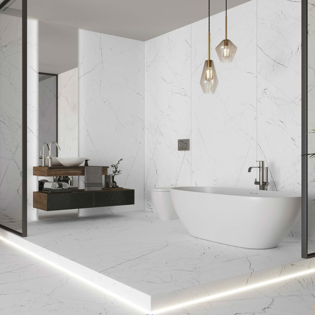 Sample - Marmo Thassos White Marble Effect Wall and Floor Tiles 1197x597