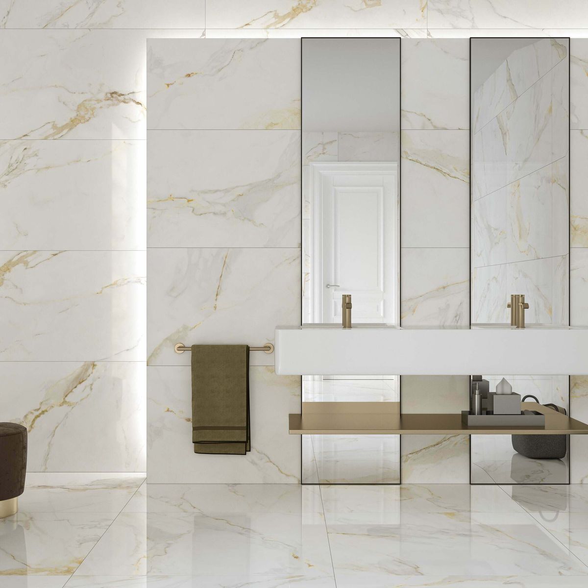 Sample - Marshall Gold Vein Polished Marble Effect Tiles 1200x1200
