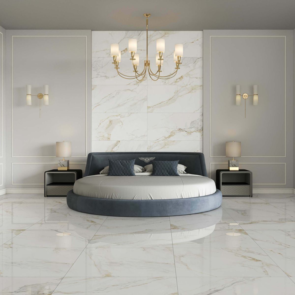 Sample - Marshall Gold Vein Polished Marble Effect Tiles 1200x1200