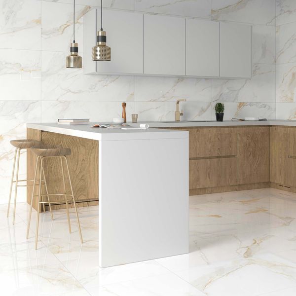 Sample - Marshall Gold Vein Polished Marble Effect Tiles 1200x1200