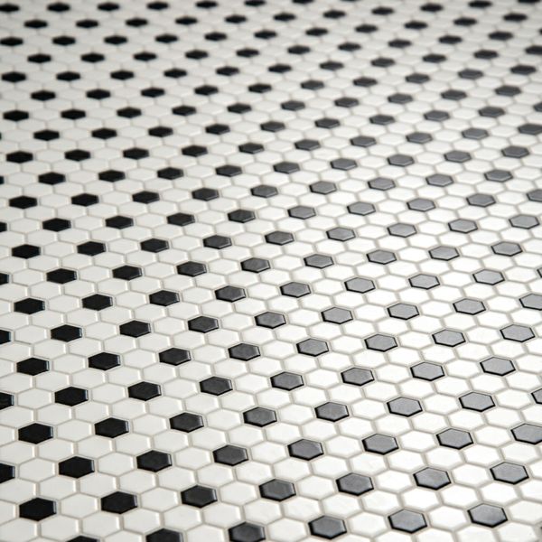 Sample Pixel Chequer Hexagon White Black Matt 23x23