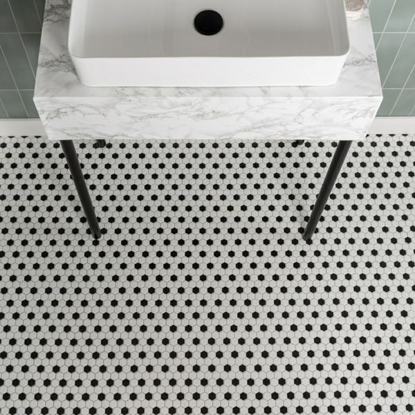 Sample Pixel Chequer Hexagon White Black Matt 23x23