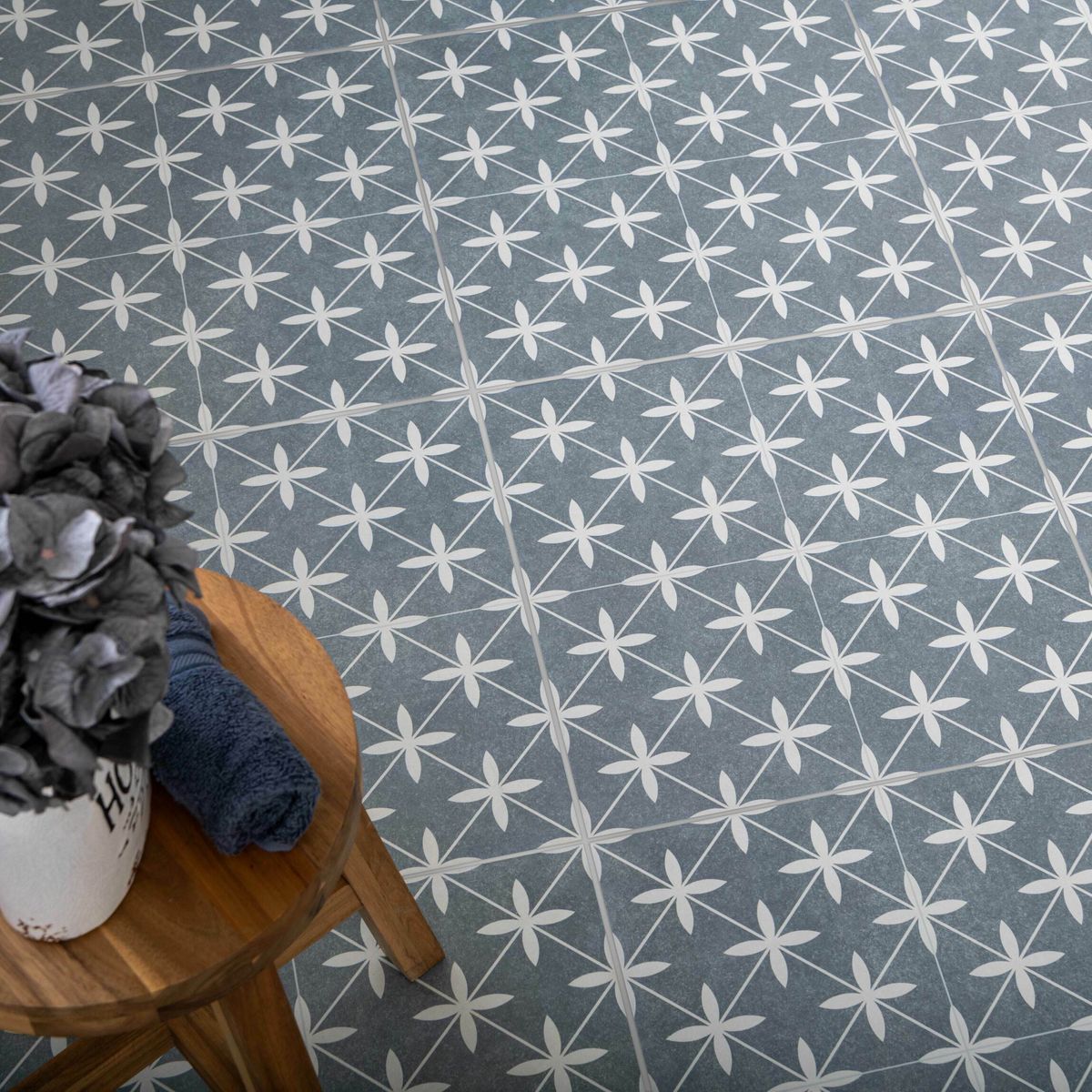 Sample - Poole Azul Matt Patterned Floor Tiles 450x450