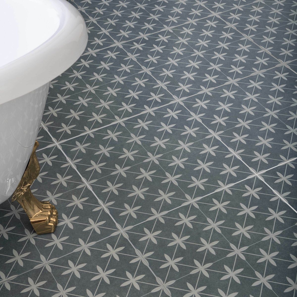 Sample - Poole Azul Matt Patterned Floor Tiles 450x450