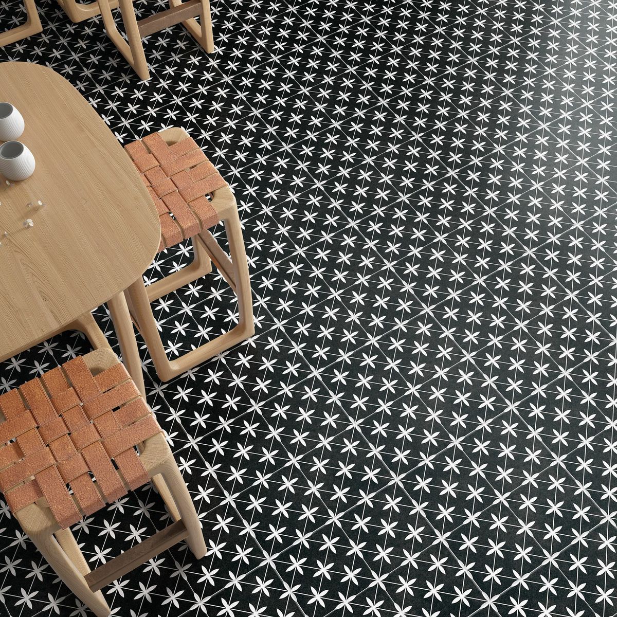 Sample - Poole Black Matt Patterned Floor Tiles 450x450