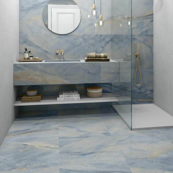 Signature Bahia Blue Gloss Marble Effect Tiles