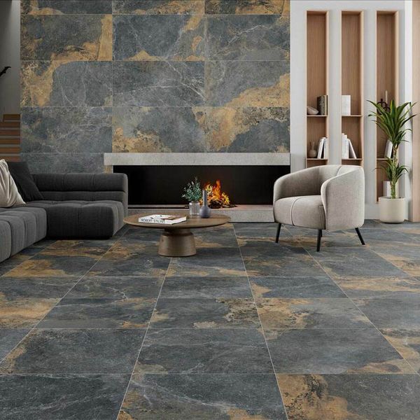 Sample - Strato Natural Rustic Black Slate Effect Matt Sparkle 600X600