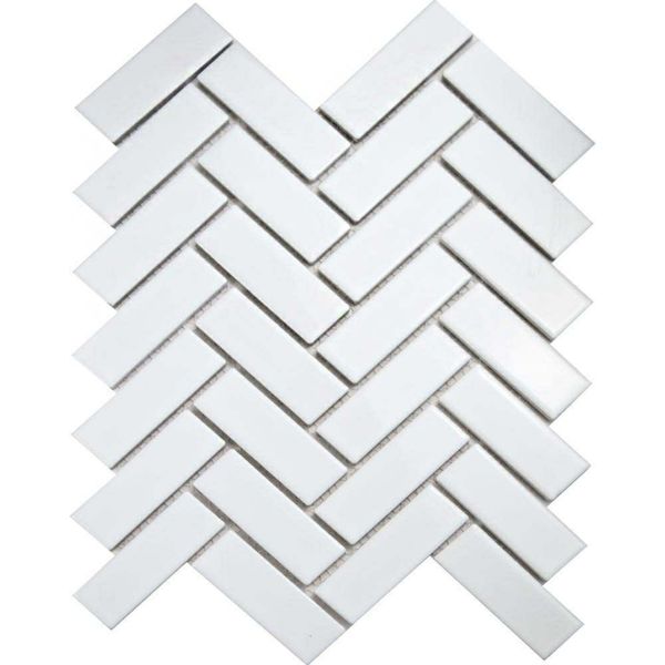 Sample - Pixel White Herringbone Gloss 22x73