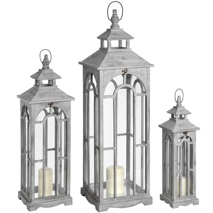 Set Of Three Wooden Lanterns With Archway Design