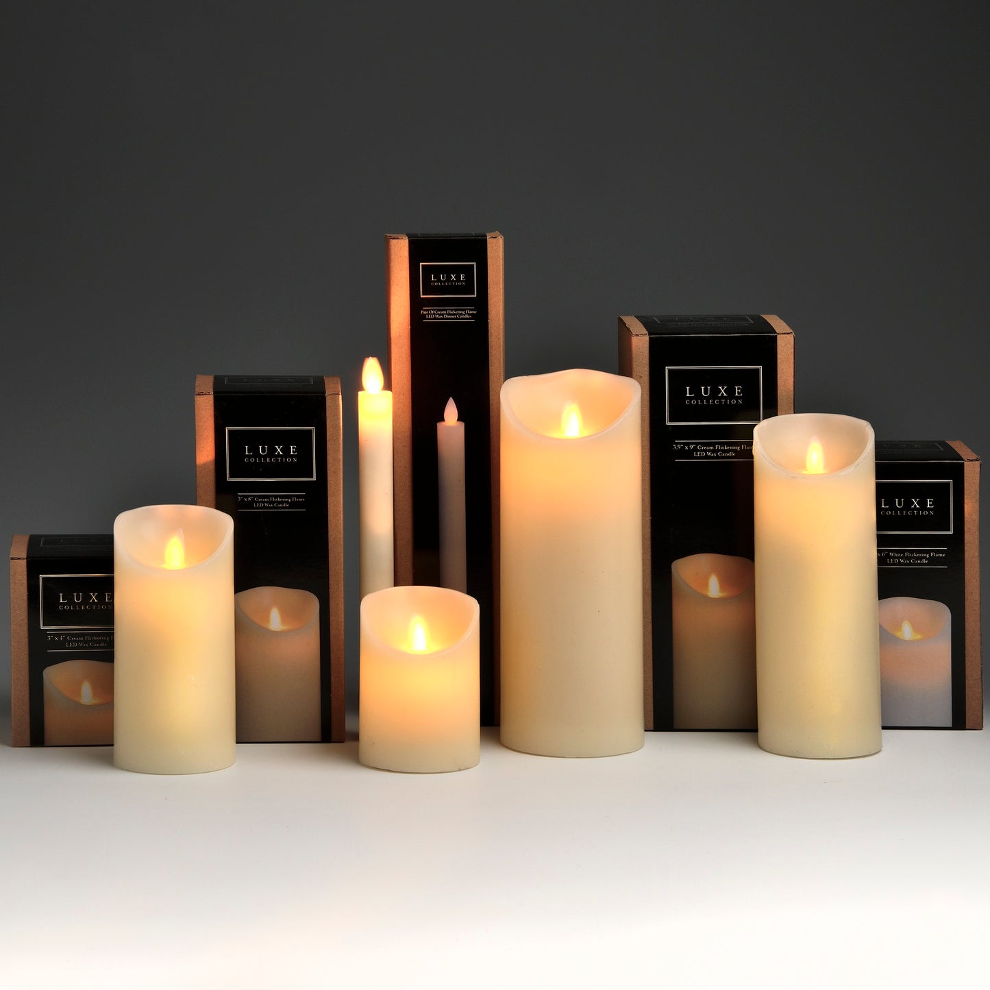 Luxe Collection 3 x 8 Cream Flickering Flame LED Wax Candle