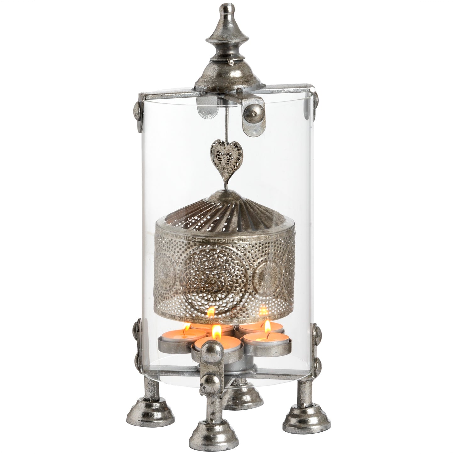 Antique Silver Heart Lantern Spinner