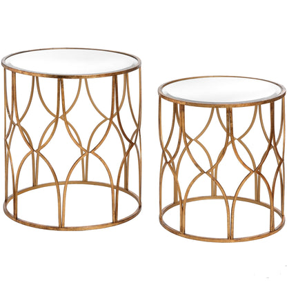 Set Of Two Lattice Detail Gold Side Tables