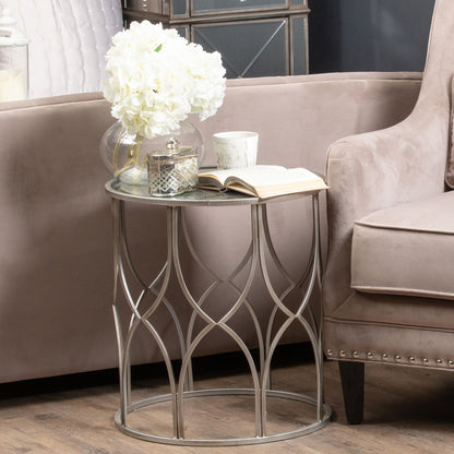 Set Of Two Lattice Detail Silver Side Table