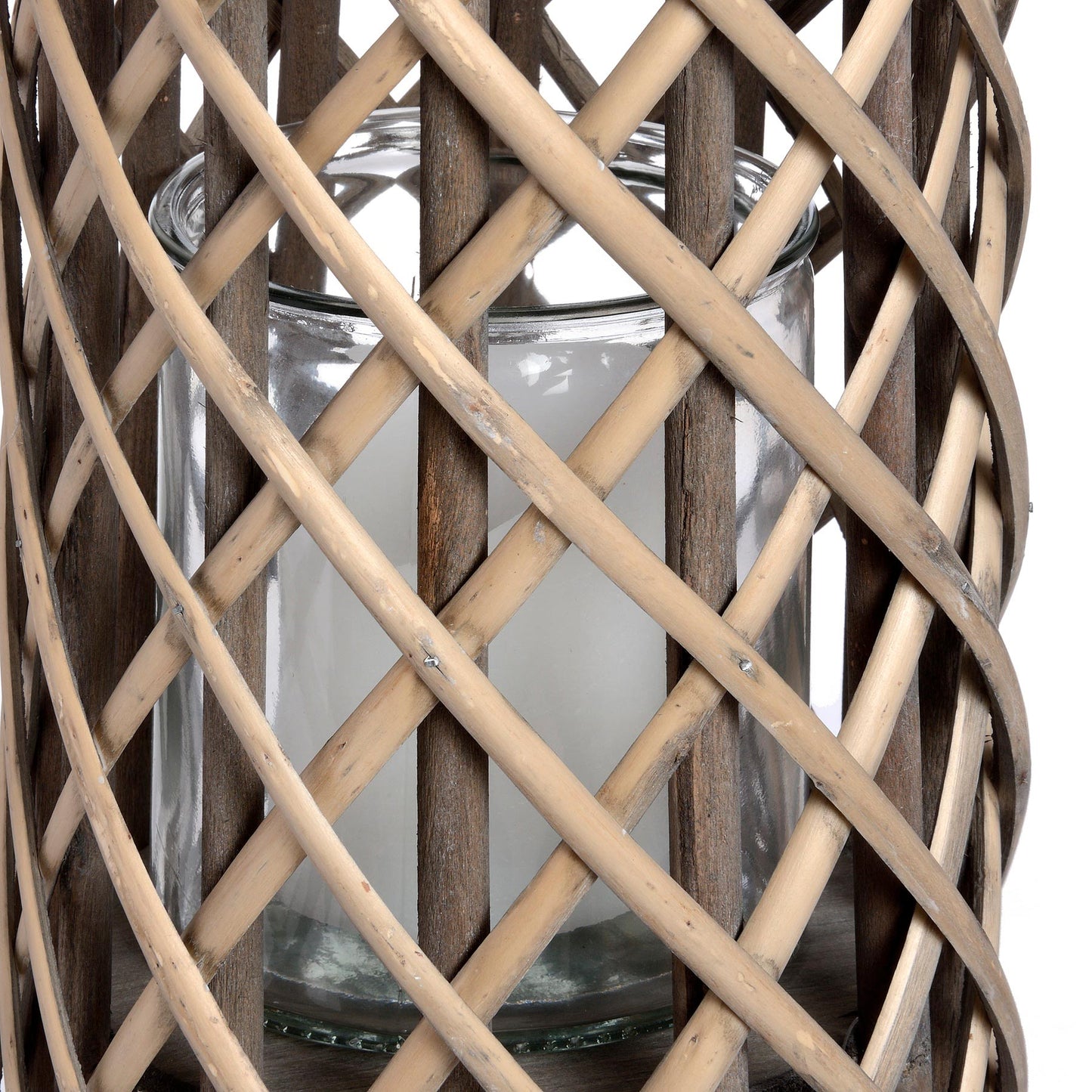 Large Wicker Lantern with Glass Hurricane