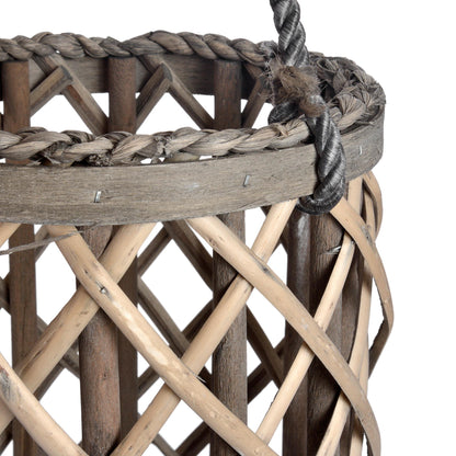 Large Wicker Lantern with Glass Hurricane