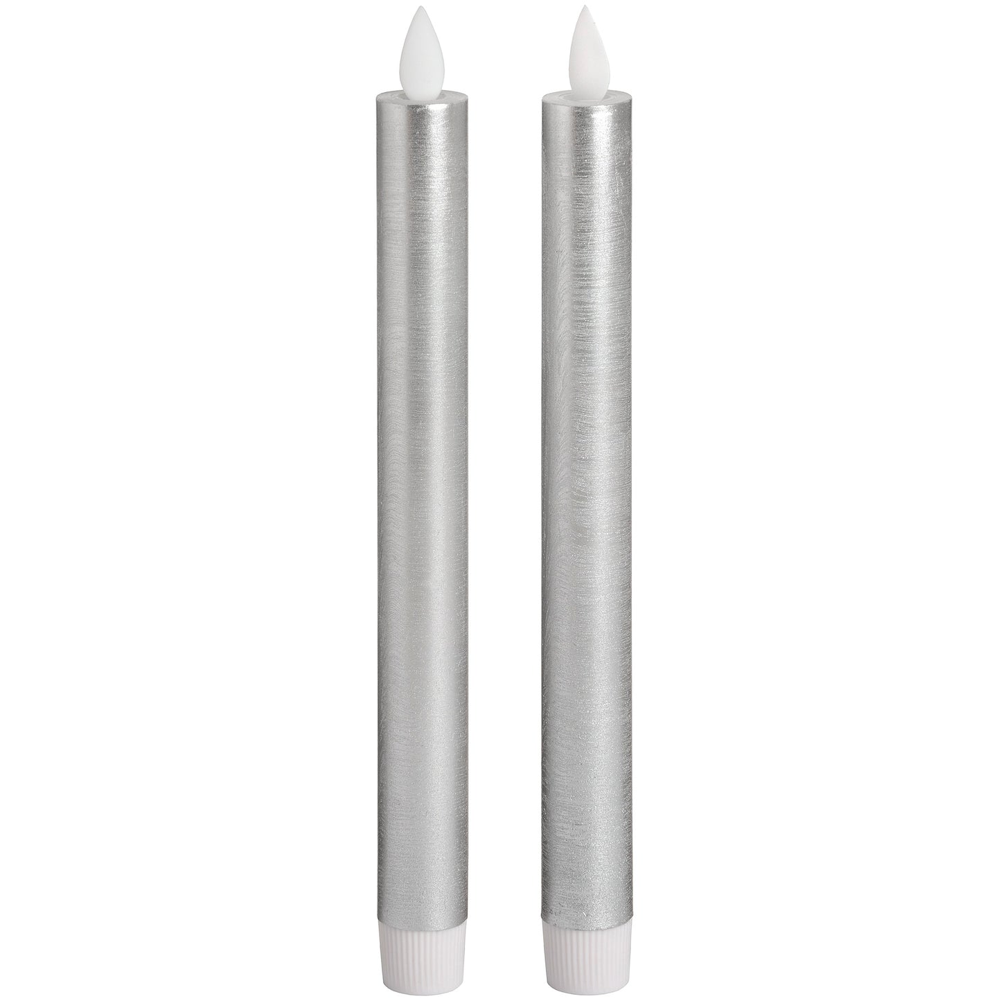 Pair Of Silver Luxe Flickering Flame LED Wax Dinner Candles