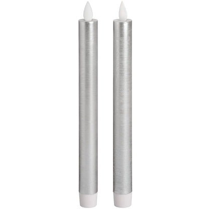 Pair Of Silver Luxe Flickering Flame LED Wax Dinner Candles