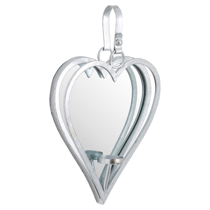 Small Silver Mirrored Heart Candle Holder