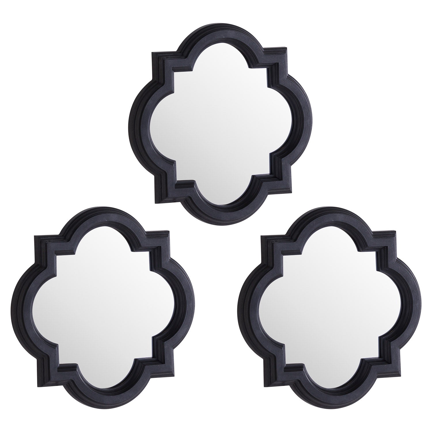 Set Of Three Dark Grey Quarterfoil Mirrors