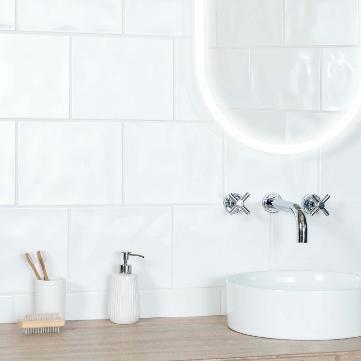 Sample - Timeless Bumpy White Gloss Tiles 250x200