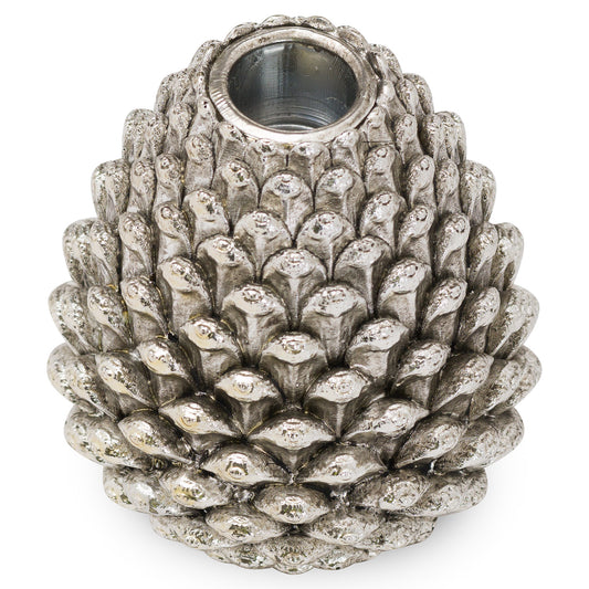 Medium Silver Pinecone Candle Holder