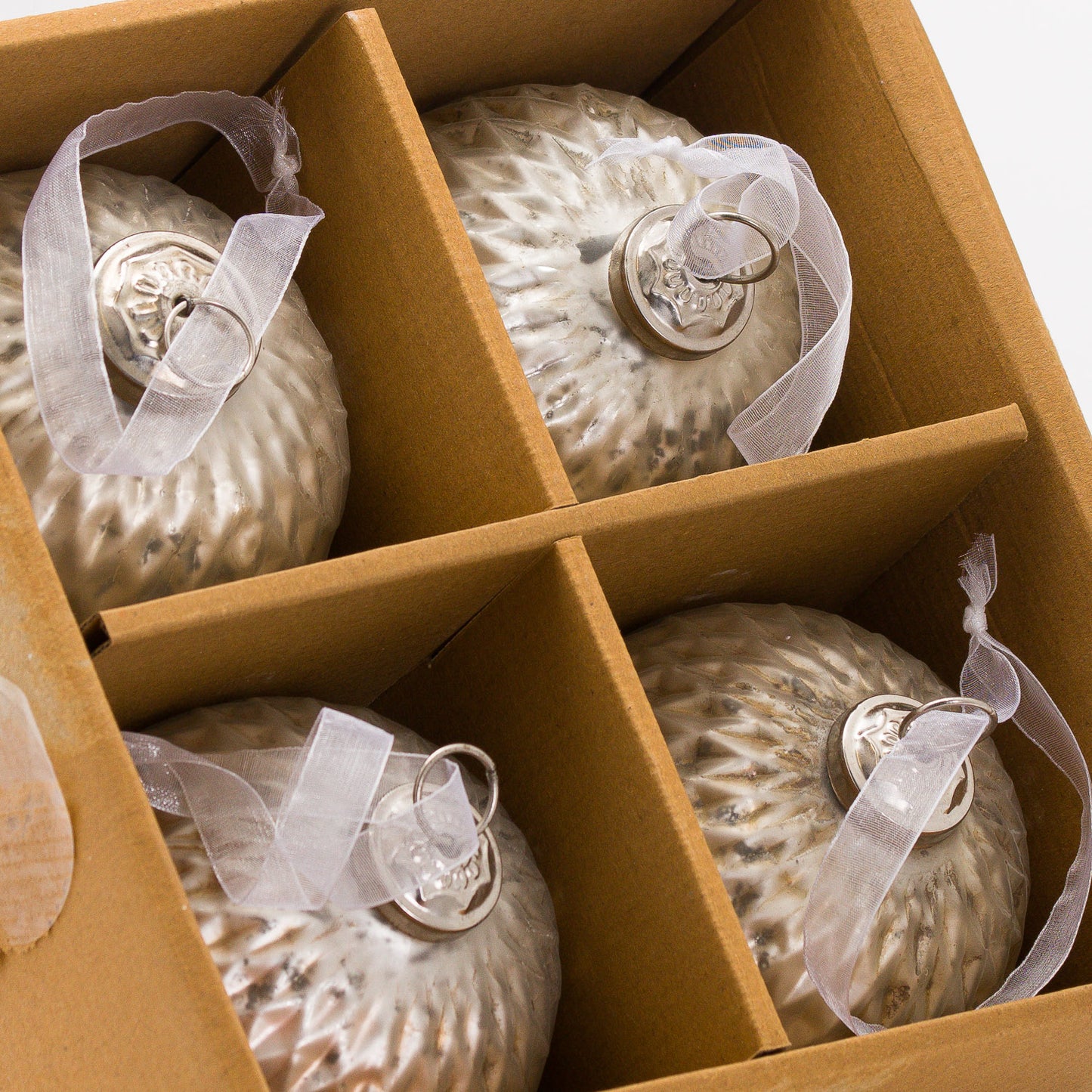 Metallic Silver Diamond Pressed Set Of 4 Large Baubles