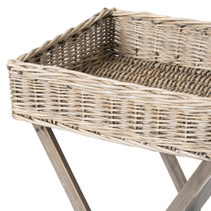 Large Grey Wash Wicker Basket Butler Tray