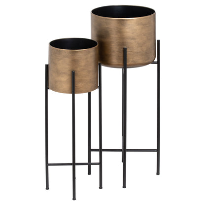 Set Of Two Bronze Planters On Stand