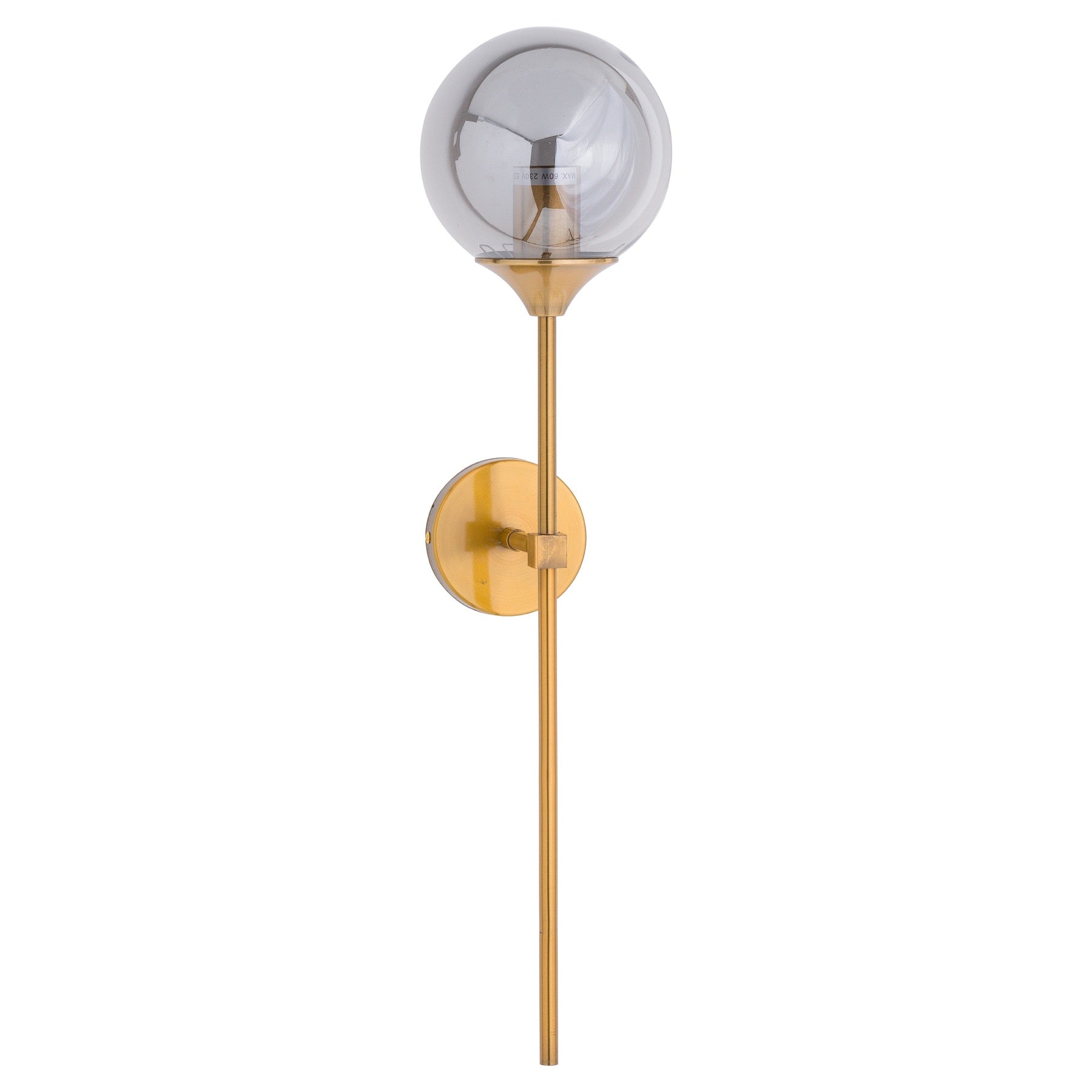 Brass Smoked Glass Globe Wall Pendant