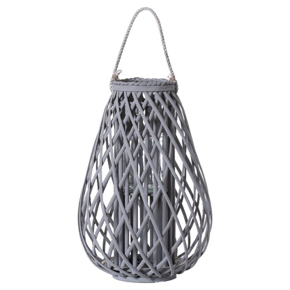 Large Grey Wicker Bulbous Lantern